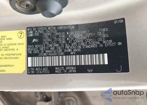 2006 Toyota Highlander Hybrid Limited V6 from USA, damaged, VIN JTEDW21A660012080